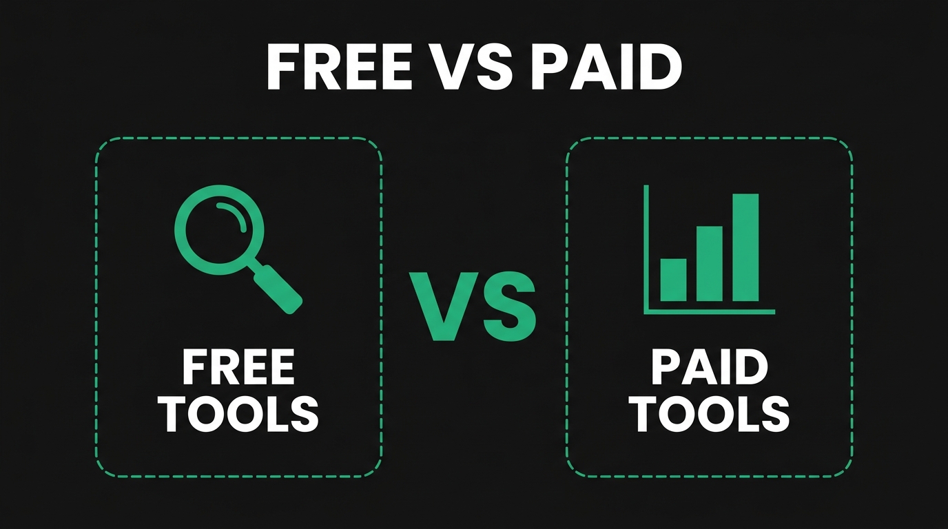 Side-by-side comparison showing free vs paid with free tools, paid tools