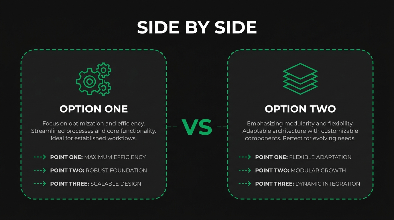 Side-by-side comparison showing side by side with option one, option two